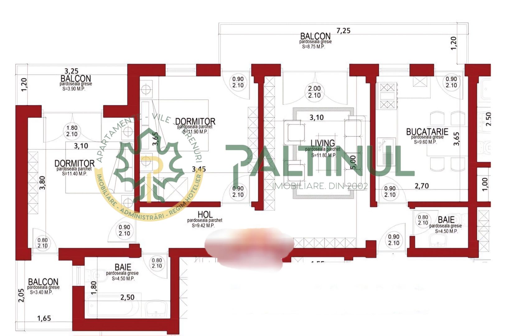 Apartament 3 camere, balcon 16 mp, 2 băi, parcare – Cartier Arhitecților