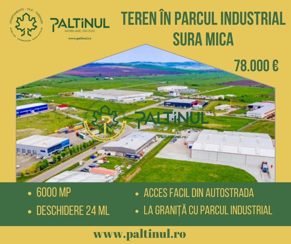 Investiție strategica, 6000 mp vizavi de  Parcul Industrial Sura Mica